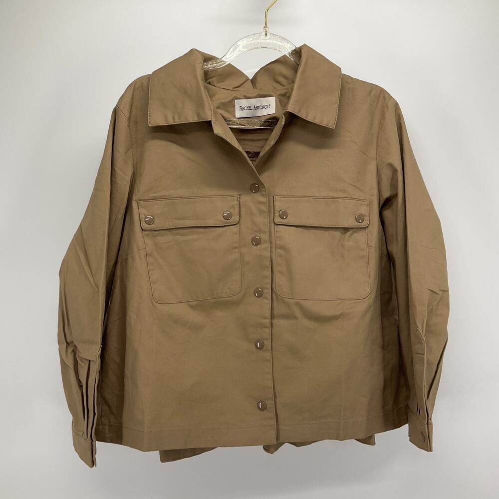 Rachel Antonoff Pleated Back Shirt Jacket Tan Cotton Size S Shacket Workwear